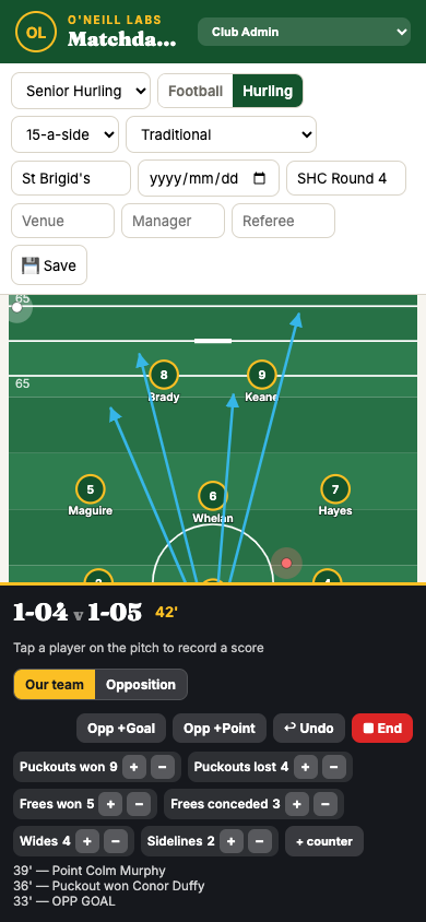 Live GAA match tracking on a phone